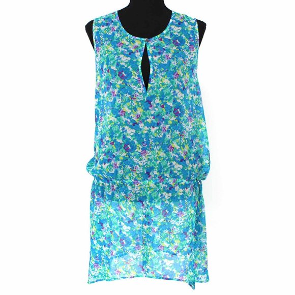 Ramy Brook St. Tropez Blue Water Floral Sleeveless Coverup Tunic Dress OS NEW - Picture 2 of 8